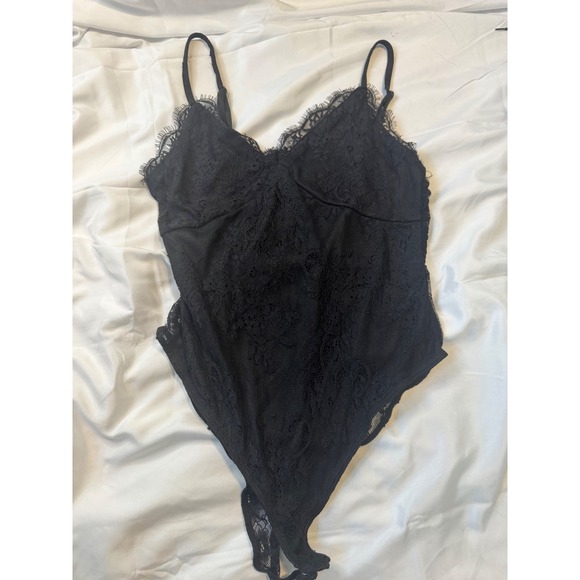Tops - mi ami - Black Lace Bodysuit Sheer Floral Mesh Lingerie Y2K Medium